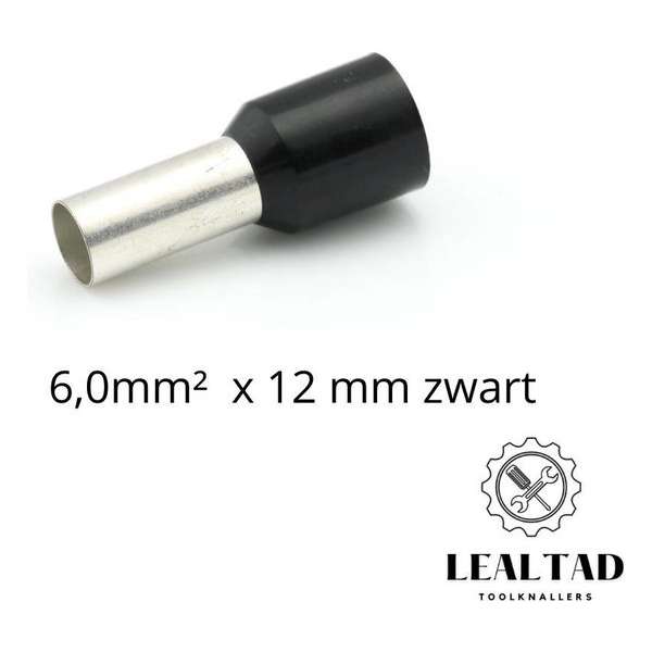 Adereindhuls 6,0 mm² x 12 mm zwart 100 stuks | Ferrule | Draadhuls | Adereindhulzen | Eindverbinder