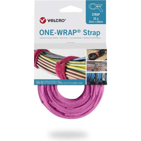 Velcro One-Wrap klittenband kabelbinders 200 x 12mm / roze (25 stuks)