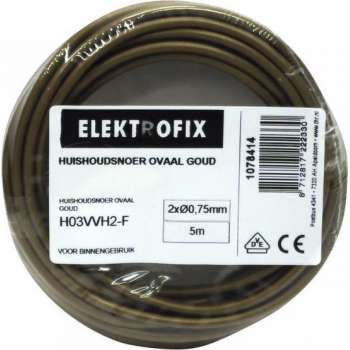 5 meter Elektrofix huishoudsnoer ovaal goud, 2 x 0.75mm