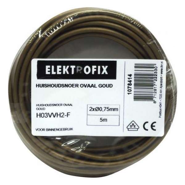 5 meter Elektrofix huishoudsnoer ovaal goud, 2 x 0.75mm