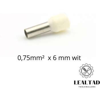 Adereindhuls 0,75 mm² x 6 mm wit 100 stuks | Ferrule | Draadhuls | Adereindhulzen | Eindverbinder