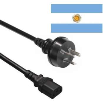 EECONN Apparaatsnoer met rechte C13 plug en rechte type I stekker (Argentinië) - 3x 0,75mm / zwart - 1,8 meter