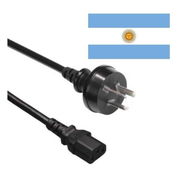 EECONN Apparaatsnoer met rechte C13 plug en rechte type I stekker (Argentinië) - 3x 0,75mm / zwart - 1,8 meter