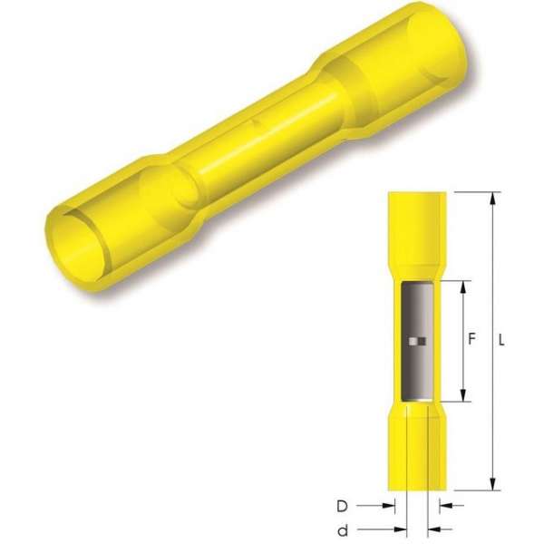 Nylon krimp doorverbinder Geel 5st - Kabelschoen - AMP connector