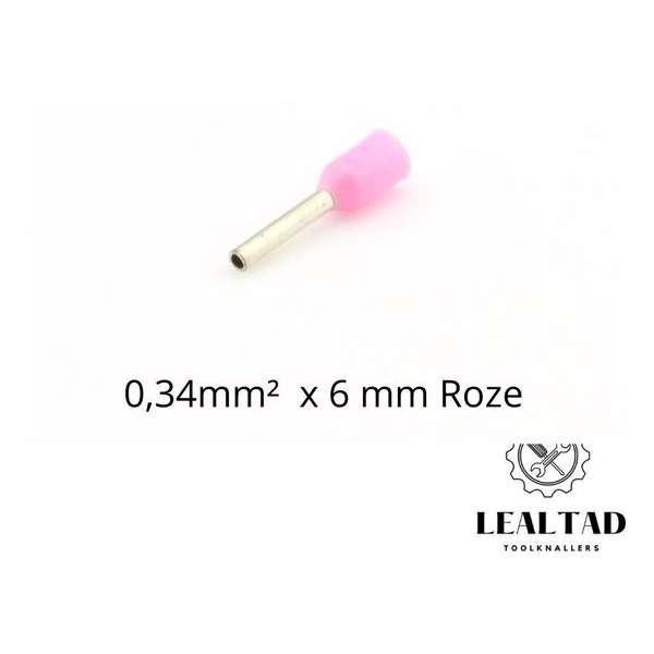 Adereindhuls 0,34 mm² x 6 mm roze 100 stuks | Ferrule | Draadhuls | Adereindhulzen | Eindverbinder