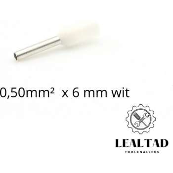 Adereindhuls 0,50 mm² x 6 mm wit 100 stuks | Ferrule | Draadhuls | Adereindhulzen | Eindverbinder