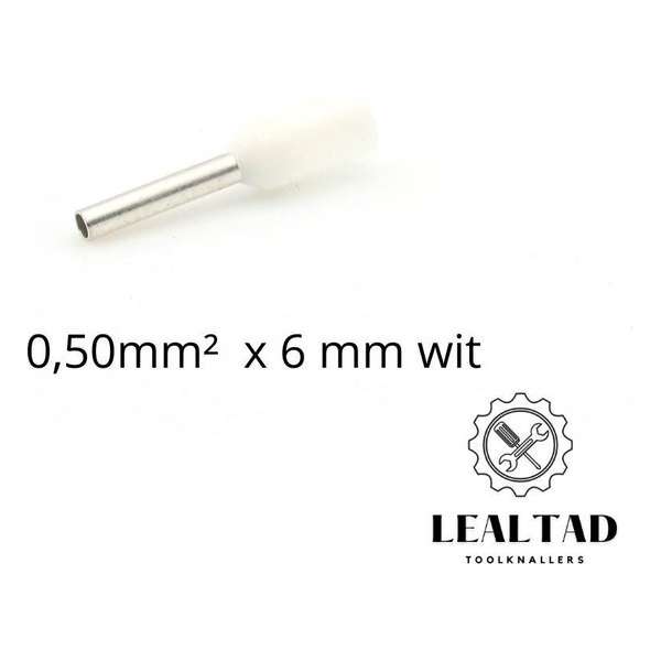 Adereindhuls 0,50 mm² x 6 mm wit 100 stuks | Ferrule | Draadhuls | Adereindhulzen | Eindverbinder