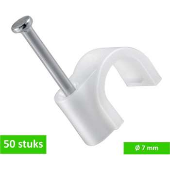 TQ4U kabelclip / spijkerclip rond - voor kabel tot Ø 7 mm - kunststof - met stalen nagel 19 mm - 50 STUKS