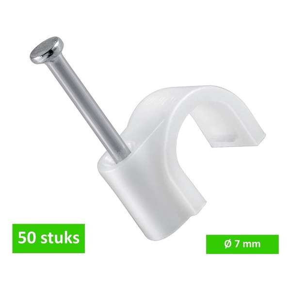 TQ4U kabelclip / spijkerclip rond - voor kabel tot Ø 7 mm - kunststof - met stalen nagel 19 mm - 50 STUKS