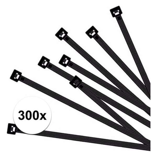 300x Kabelbinders zwart 100 x 2,5 mm - tiewraps