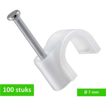 TQ4U kabelclip / spijkerclip rond - voor kabel tot Ø 7 mm - kunststof - met stalen nagel 19 mm - 100 STUKS