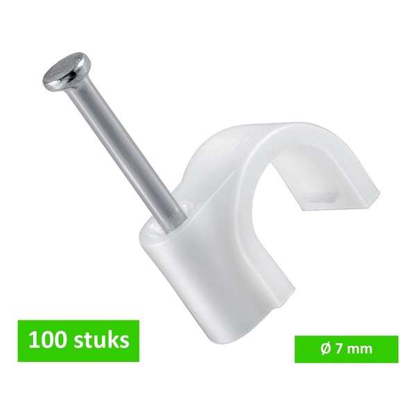 TQ4U kabelclip / spijkerclip rond - voor kabel tot Ø 7 mm - kunststof - met stalen nagel 19 mm - 100 STUKS