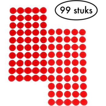 99 stuks Zelfklevend klittenband – Klittenbandsluiting – Klittenband rondjes – 1cm - rood