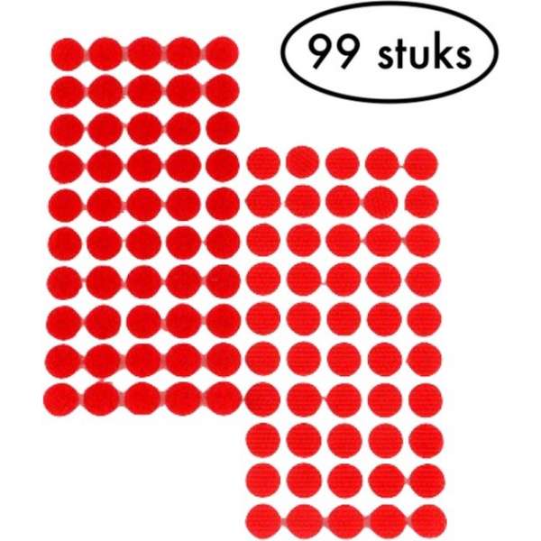 99 stuks Zelfklevend klittenband – Klittenbandsluiting – Klittenband rondjes – 1cm - rood