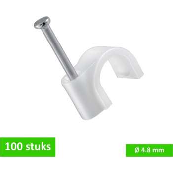 TQ4U kabelclip / spijkerclip rond | voor kabel tot Ø 4.8 mm | kunststof | met stalen nagel 17 mm | wit | 100 STUKS