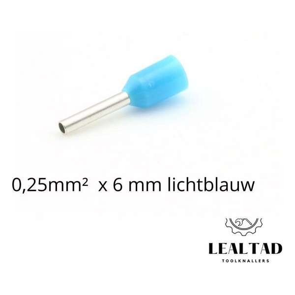 Adereindhuls 0,25 mm² x 6 mm lichtblauw 100 stuks | Ferrule | Draadhuls | Adereindhulzen | Eindverbinder