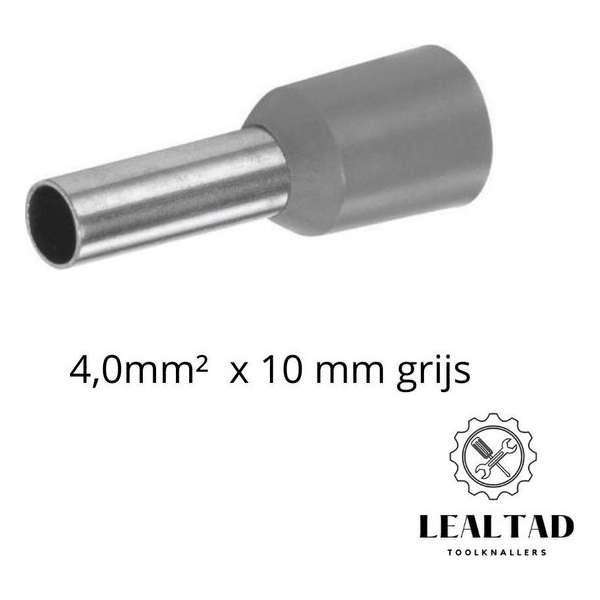 Adereindhuls 4.00mm² x 12 mm grijs 100 stuks | Ferrule | Eindverbinder | Adereindhulzen