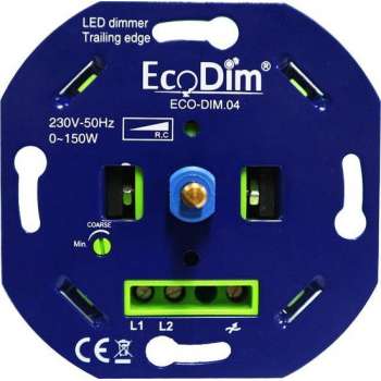 Basic LED Dimmer Inbouw - Fase Afsnijding, 0-150W, Druk- draai schakelaar, Draaidimmer voor LED Lampen, 100% Stil – EcoDim.04