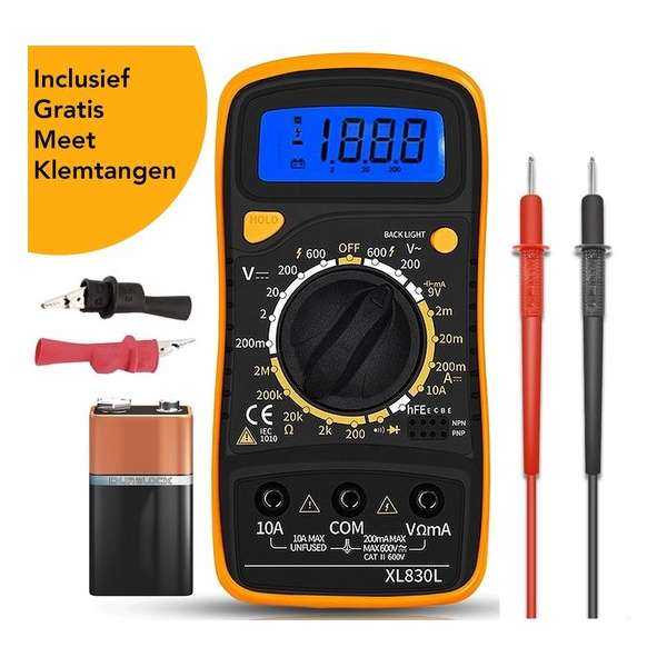 Novalits - Digitale Multimeter - Slimme Spanningsmeter - Voltmeter - Voltage Meter - Incl. Gratis Meet Klemtangen & 9V Batterij