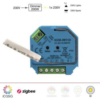 icasa Zigbee 3.0 dimmer - 230V-200/400W - 3 Draads - fase afsnijding - Compatible met Zigbee 3.0