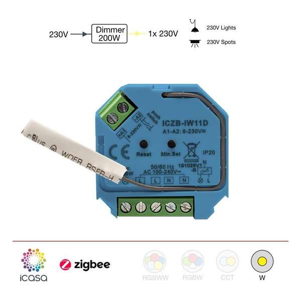 icasa Zigbee 3.0 dimmer - 230V-200/400W - 3 Draads - fase afsnijding - Compatible met Zigbee 3.0