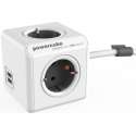 PowerCube Extended Duo USB Stekkerdoos - NL/DE (Type F) - Geschikt voor 4 stekkers en 2 USB-Poorten - Kabel 3 mtr. - Wit/Grijs