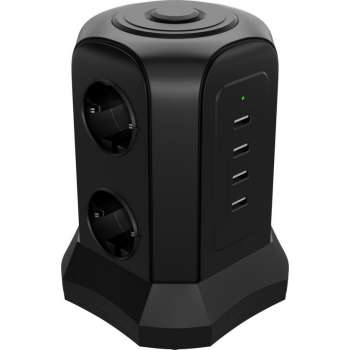 Allteq - Stekkerdoos - 6-voudig - 4x USB - Zwart