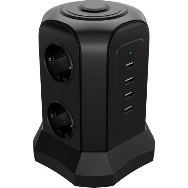 Allteq - Stekkerdoos - 6-voudig - 4x USB - Zwart