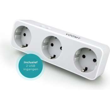 Voomy Verdeelstekker - 3-Voudig Stopcontact Splitter - 2 USB Poorten - Wit