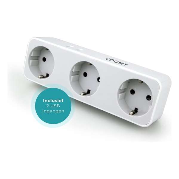 Voomy Verdeelstekker - 3-Voudig Stopcontact Splitter - 2 USB Poorten - Wit