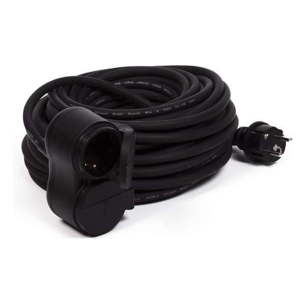 Benson Neopreen 10 meter verlengsnoer - Kabel met twee stopcontacten met klep Max 3500 watt