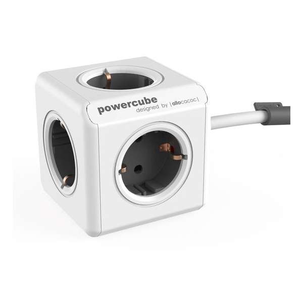 DesignNest PowerCube Extended 1,5 meter kabel - wit/grijs - 5 stopcontacten Type F - stekkerdoos - stekkerblok