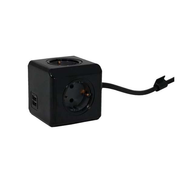 PowerCube Extended Duo USB - 3 meter kabel - Zwart/Grijs - Limited Edition - 4 stopcontacten - 2 USB laders - NL\/DE (Type F)