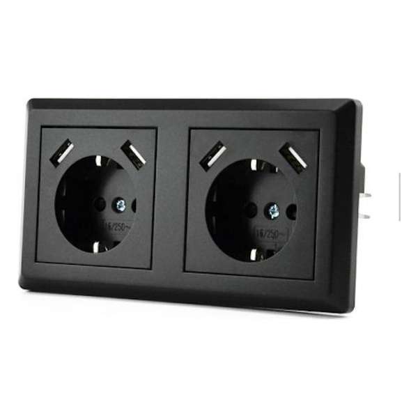 CoshX® dubbel usb stopcontact zwart - dubbele inbouw wanddoos usb CE en ROHS