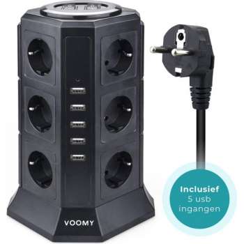 Voomy XL Stekkerdoos met Schakelaar - 5 USB Laders - 12 Stopcontacten