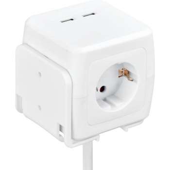 Stekkerdoos | Schuko | 3 voudig | USB lader | 16 ampère | Cube | Bureau bevestiging | Wit | Allteq