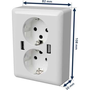 2USB easyCharge DUO dubbel stopcontact USB AA 12W 2.4A Glanzend Wit