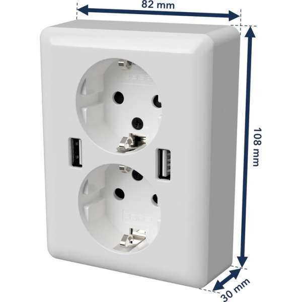 2USB easyCharge DUO dubbel stopcontact USB AA 12W 2.4A Glanzend Wit