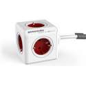 DesignNest PowerCube Extended 3 meter kabel - wit/rood - 5 stopcontacten Type F - stekkerdoos - stekkerblok