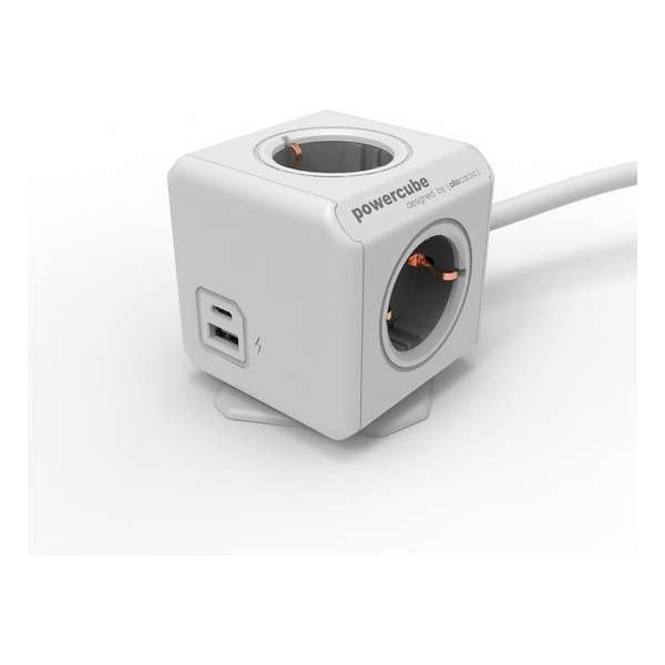 PowerCube Extended Duo USB (A + C) - 1.5 meter kabel - 4 stopcontacten - 2 USB laders (A + C) - Type F randaarde