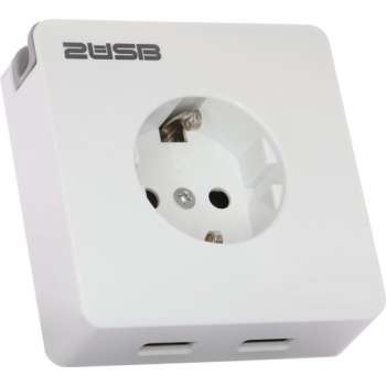 2USB easyCharge USB AA stopcontact met telefoonhouder 12W 2.4A Glanzend Wit