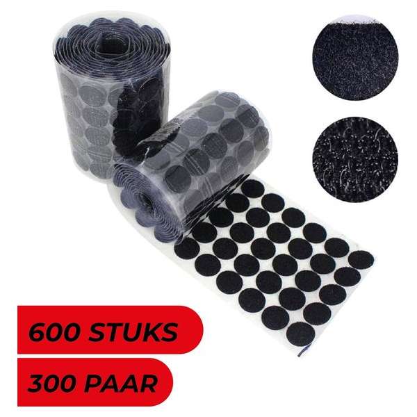 24ME® - 600 Kleine Klittenband Rondjes - 300 paar - 3 Verschillende Maten - 10mm - 15mm - 20mm - Zelfklevend - Met Bewaaretui