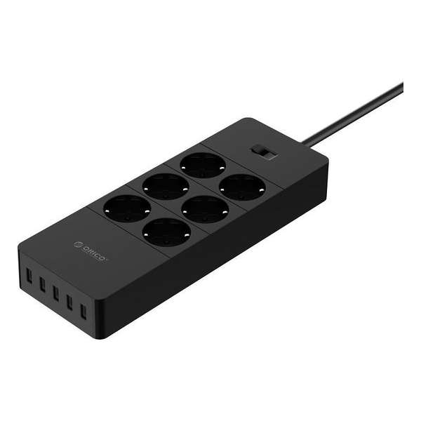 Orico stekkerdoos met 6 contacten en 5x USB / zwart - 1,5 meter