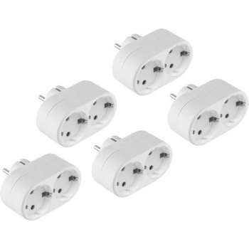 5-PACK Horizontale Stopcontact Splitter - 2-voudig - Verticale Stopcontacten - Geaard - Wit