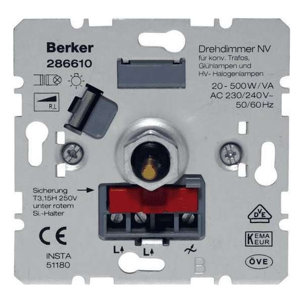 Berker dimmer 500W 286610 voor gloeilampen halogeenlampen en draadgewikkelde transformators