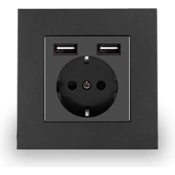 USB stopcontact - USB stopcontact inbouw - Inbouw wandcontactdoos - USB stopcontact zwart - USB stopcontact randaarde