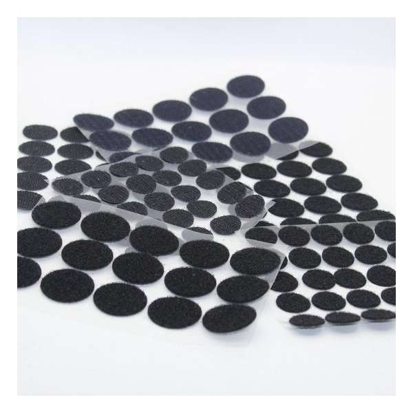 90 paar Velcro zelfklevende rondjes Mix in maten diameter 10 20 25 30mm Kleur Zwart Klittenband Rond