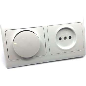 OLYMPIC complete inbouwcombinatie | 230V dimmer + stopcontact zonder randaarde + 2-voudig afdekraam | polarwit