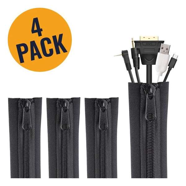 Tcam Kabel Organiser 4x 50 cm - Kabelgoot - Kabel houder - kabelbeschermer - voor tv en bureau - kabel management - Zwart