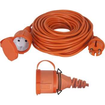 Exin Verlengsnoer - 20 meter -  2 x 1,5mm² - IP44 Spatwaterdicht - Oranje